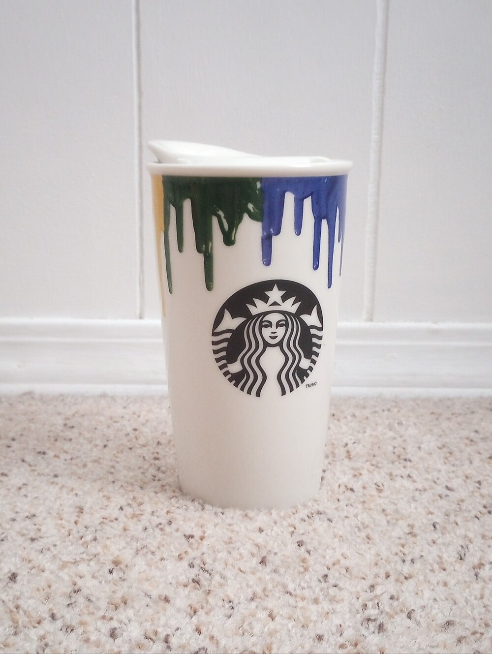 Starbucks + Band Of Outsiders Drip 2014 Colorful Paint Ceramic Travel Mug 12 Oz